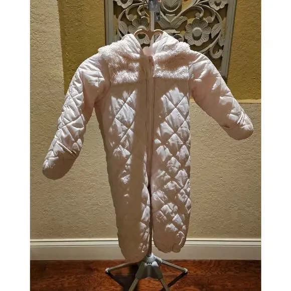 First Impressions Baby 18M Quilted Bunting Suit Hooded Soft Pink Winter Soft - Picture 3 of 11